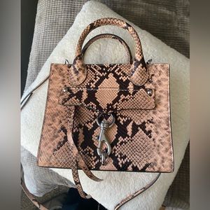 Rebecca Minkoff Megan Mini Tote Crossbody. Rosewood snake print.